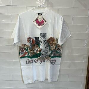 Vintage NWT 1992 Cats Of The World Habitat Double Side Graphic Tee Made In USA M